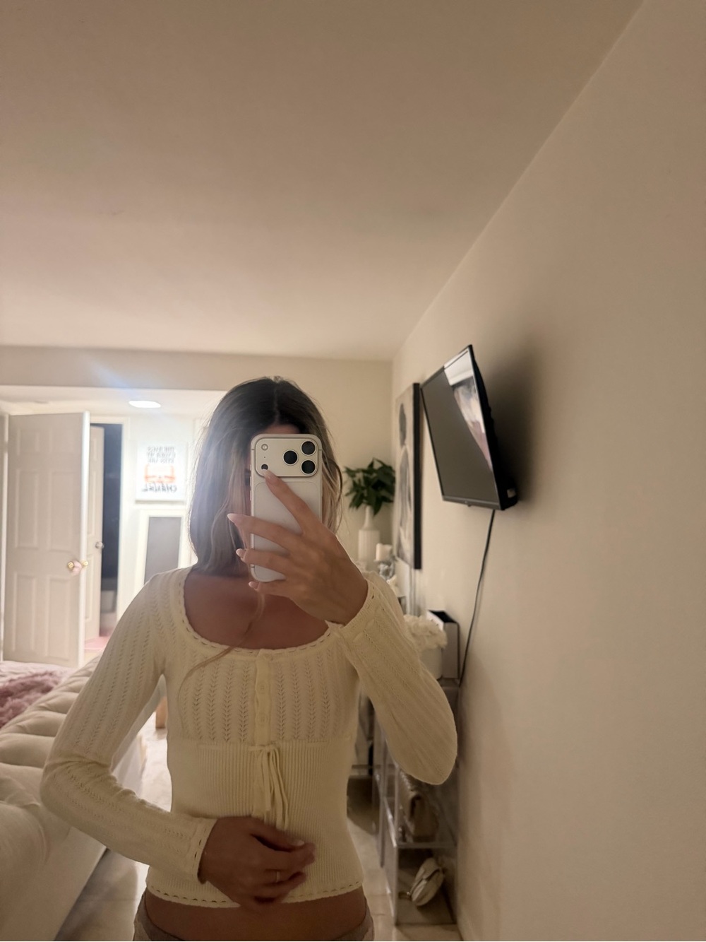 Cream Knit Tie-Front Sweater Top forever